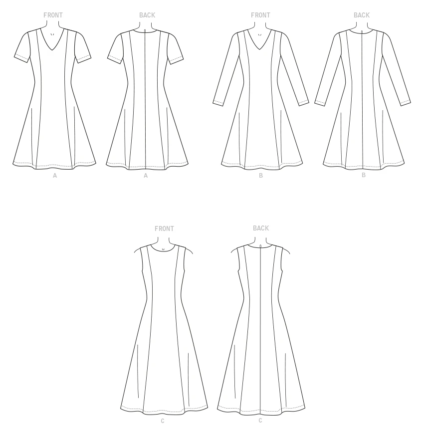 Butterick Sewing Pattern Misses' Jewel or V-Neck Fit & Flare Dresses 6 Butterick Sewing Pattern Misses' Jewel or V-Neck Fit & Flare Dresses