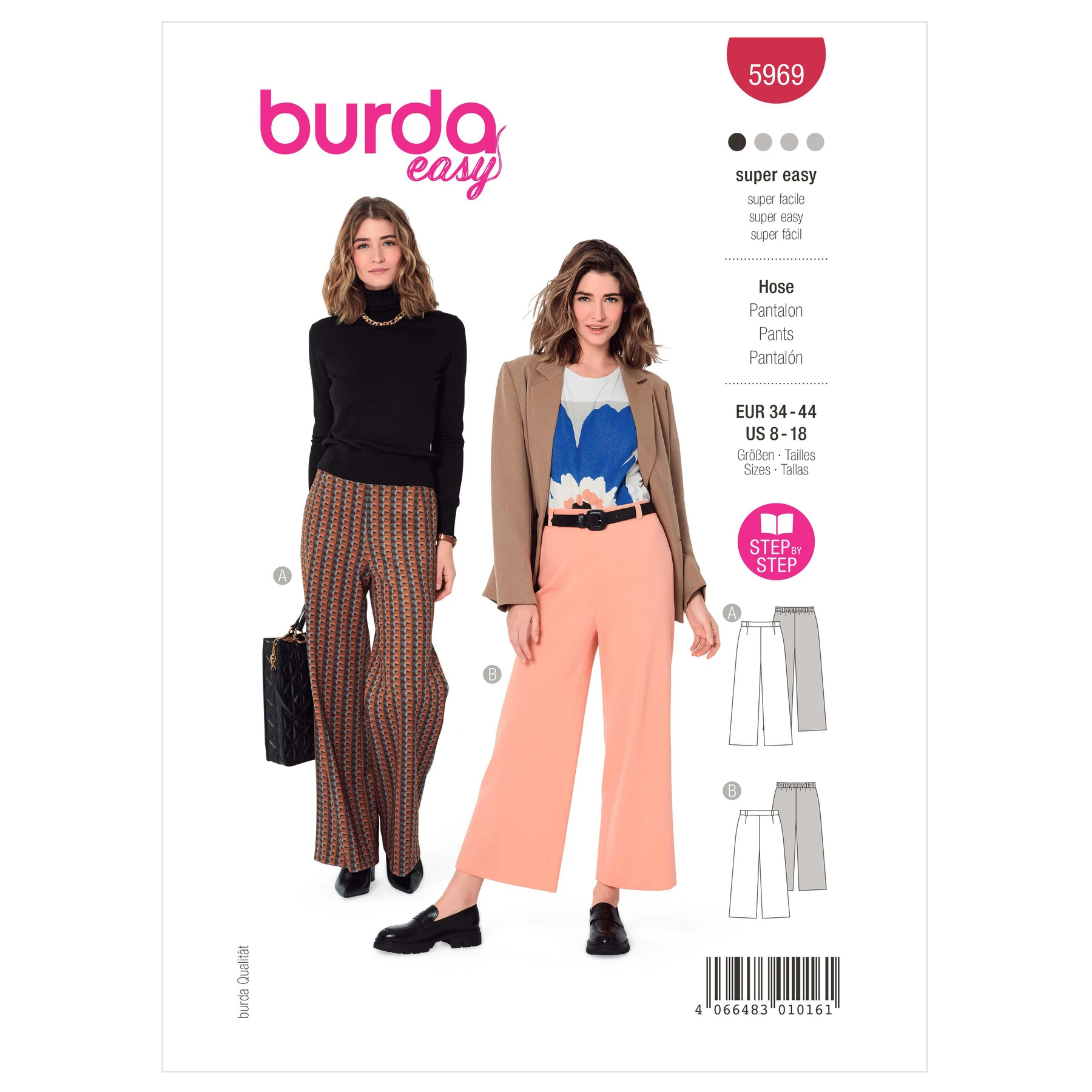 Burda Style Sewing Pattern 5969 Misses' Wide Leg Pants with Back Elastic Waistband