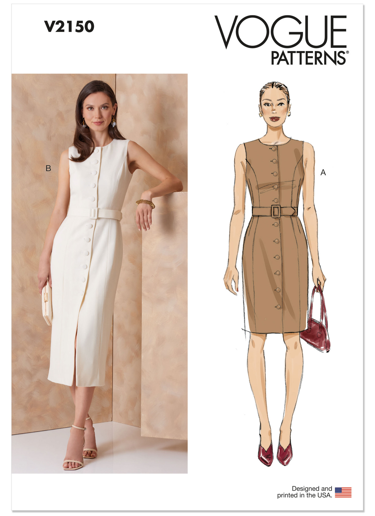 Vogue Patterns Misses' and Miss Petite Button Front Dress with Princess Seams and Belt 1 Vogue Patterns Misses' and Miss Petite Button Front Dress with Princess Seams and Belt