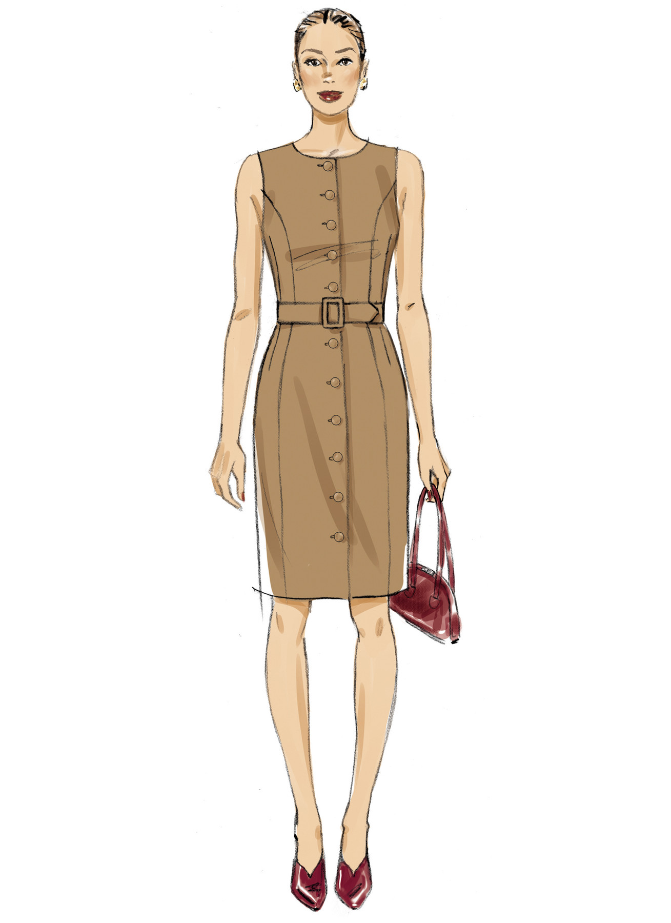 Vogue Patterns Misses' and Miss Petite Button Front Dress with Princess Seams and Belt 3 Vogue Patterns Misses' and Miss Petite Button Front Dress with Princess Seams and Belt