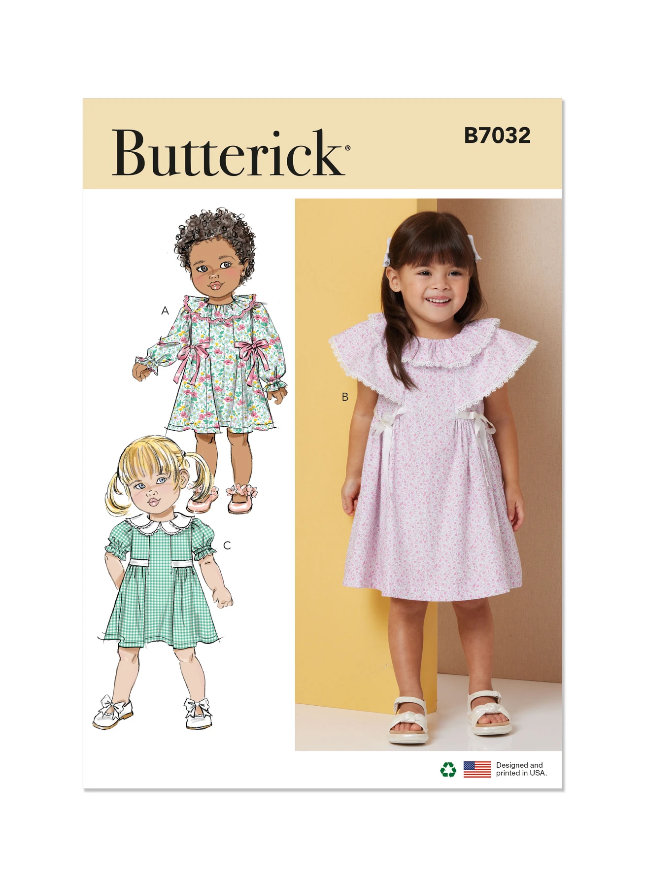 Butterick Sewing Pattern Toddlers' Dress with Sleeve and Neckline Variations 1 Butterick Sewing Pattern Toddlers' Dress with Sleeve and Neckline Variations