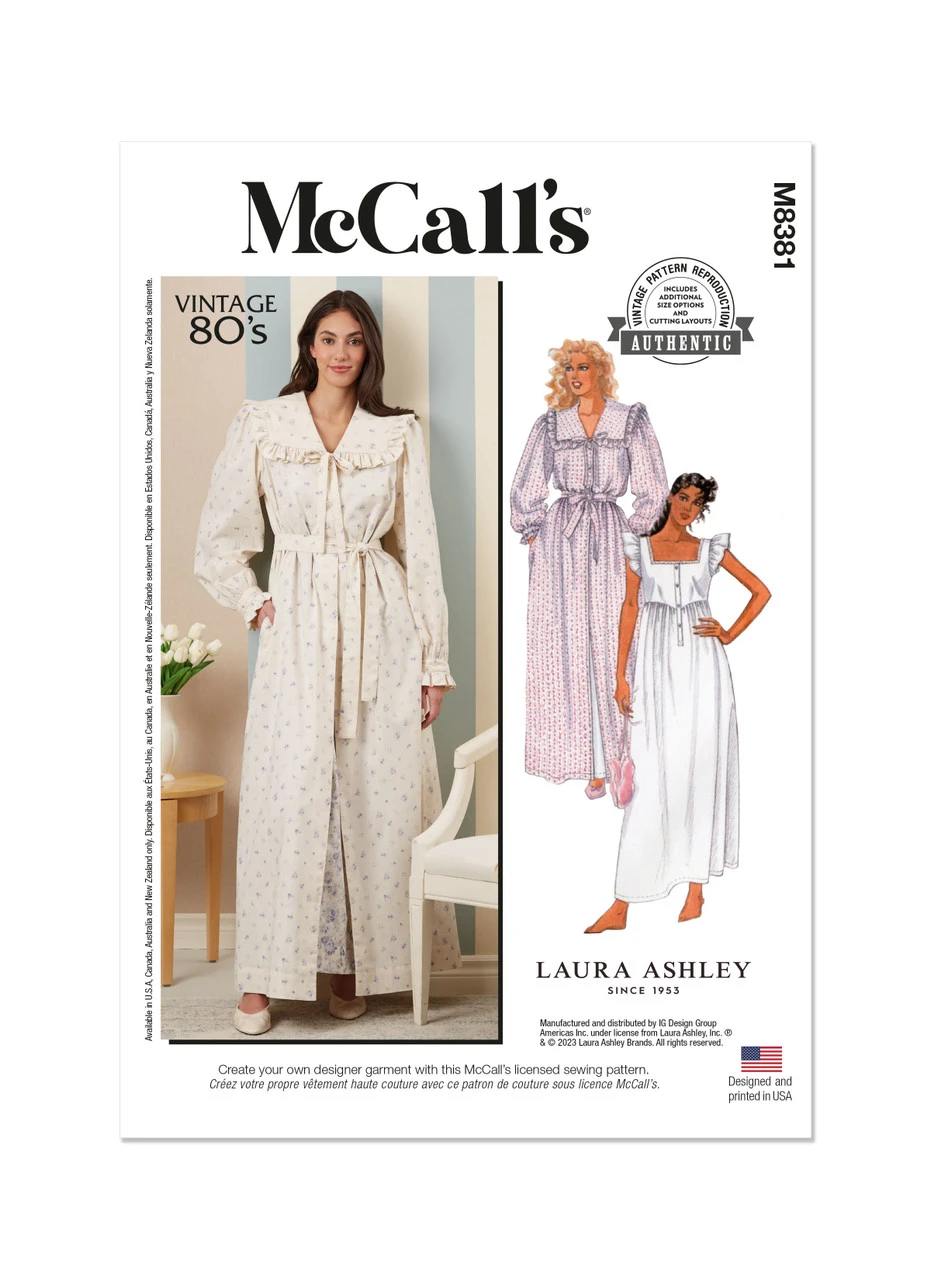McCall's Sewing Pattern 1980s Misses' Robe, Tie Belt and Nightgown by Laura Ashley (PDF) 1 McCall's Sewing Pattern 1980s Misses' Robe, Tie Belt and Nightgown by Laura Ashley (PDF)