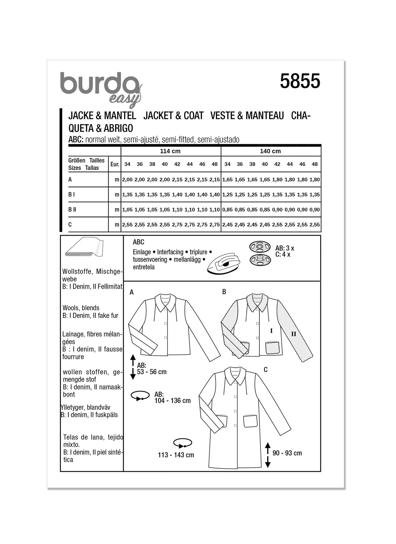 Burda Style Sewing Pattern 5855 Misses' Jacket & Coat 13 Burda Style Sewing Pattern 5855 Misses' Jacket & Coat