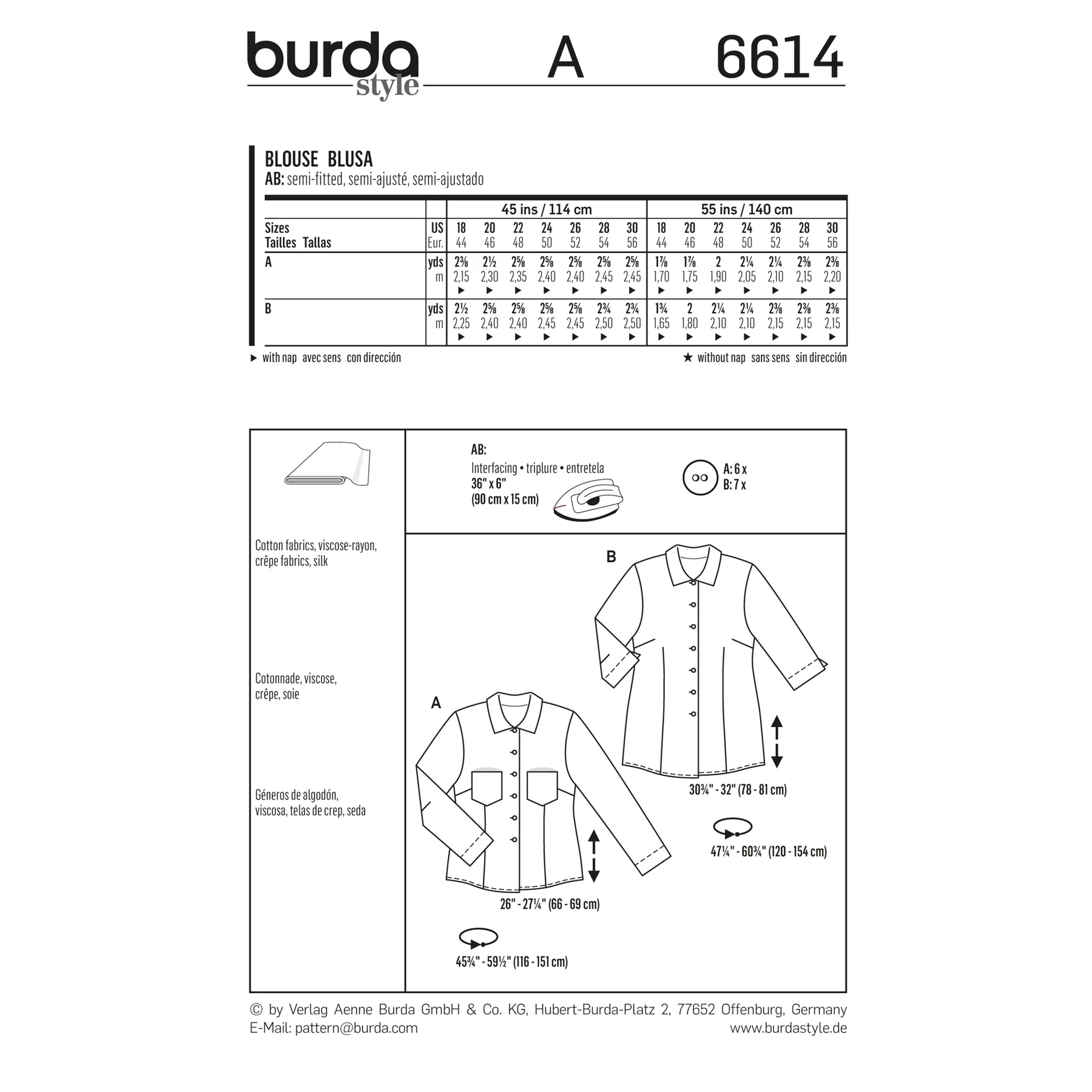Burda Style Sewing Pattern Blouse 2 Burda Style Sewing Pattern Blouse