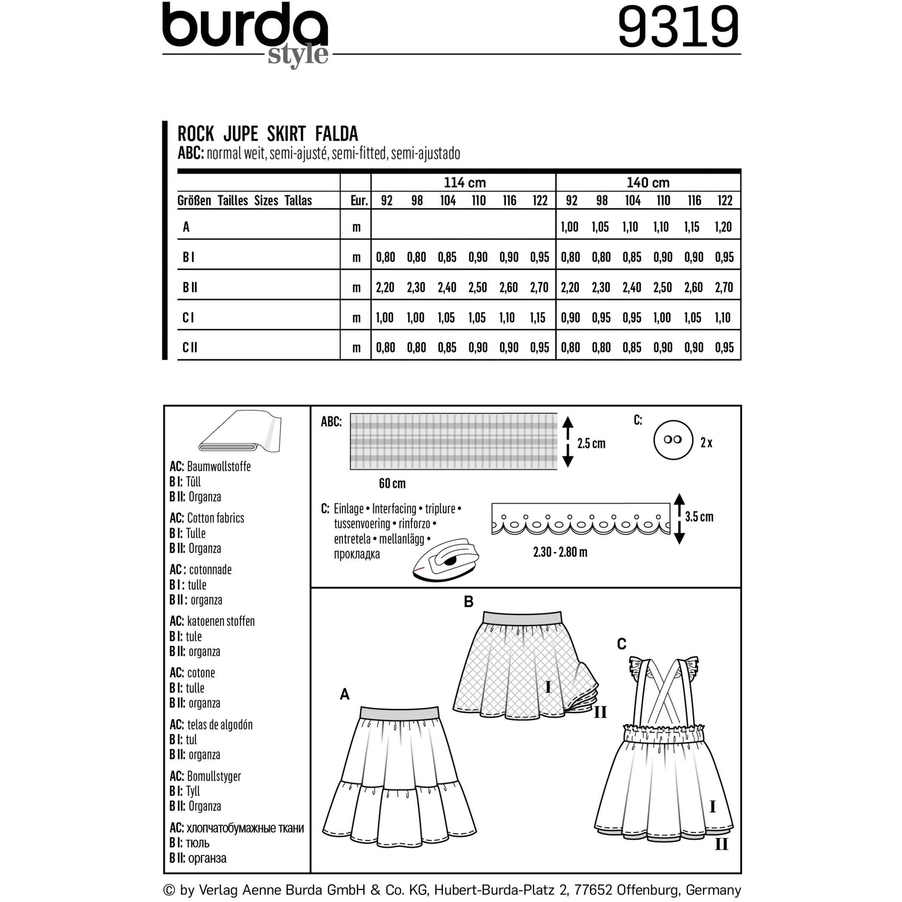 Burda Style Sewing Pattern Children's Pinafore Skirt 5 Burda Style Sewing Pattern Children's Pinafore Skirt
