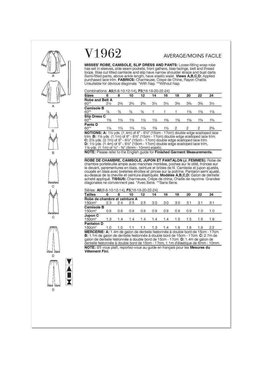 Vogue Patterns Misses' Robe, Camisole, Slip Dress and Pants (PDF) 9 Vogue Patterns Misses' Robe, Camisole, Slip Dress and Pants (PDF)