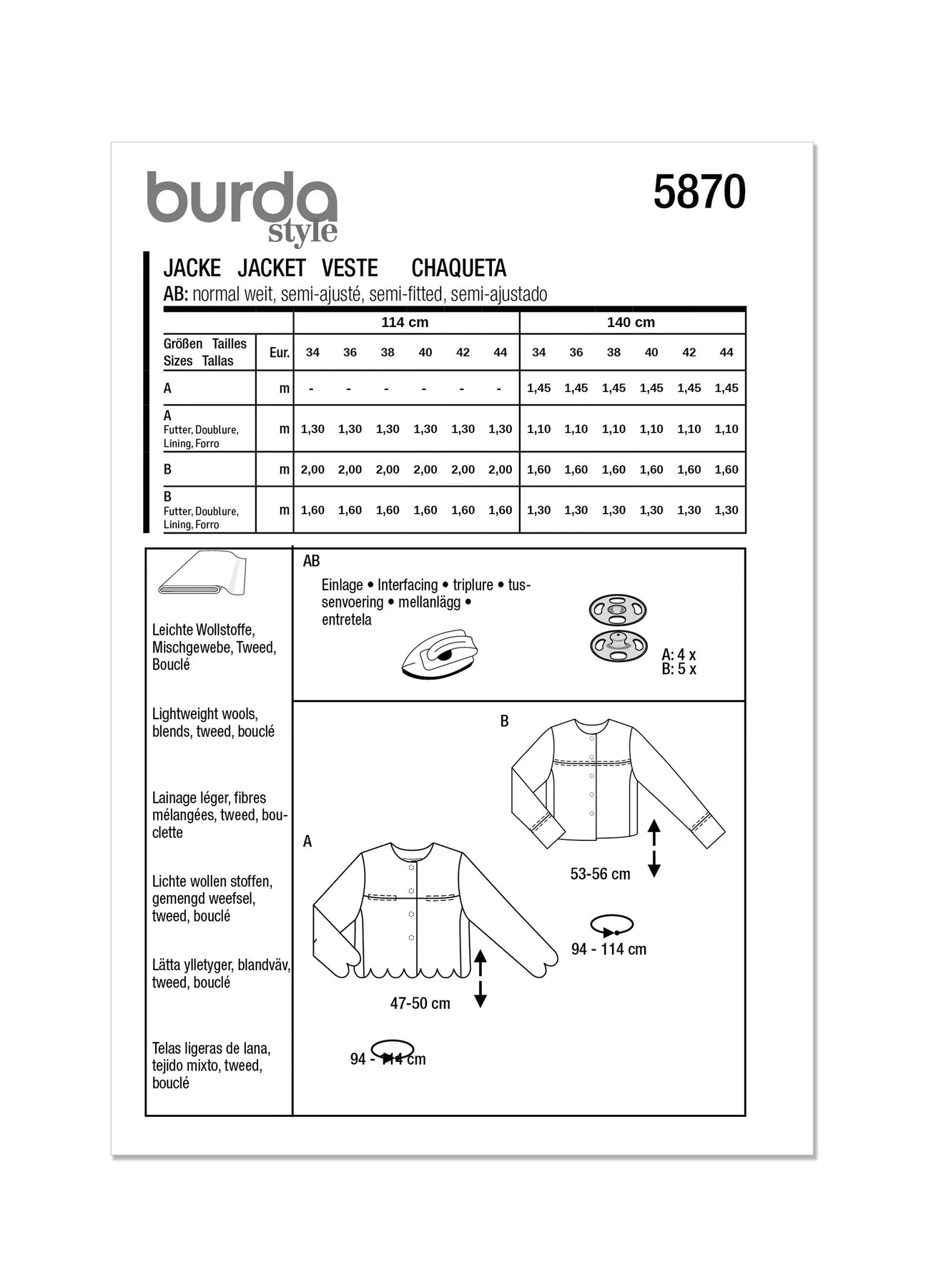 Burda Style Sewing Pattern 5870 Misses' Jacket (PDF) 10 Burda Style Sewing Pattern 5870 Misses' Jacket (PDF)