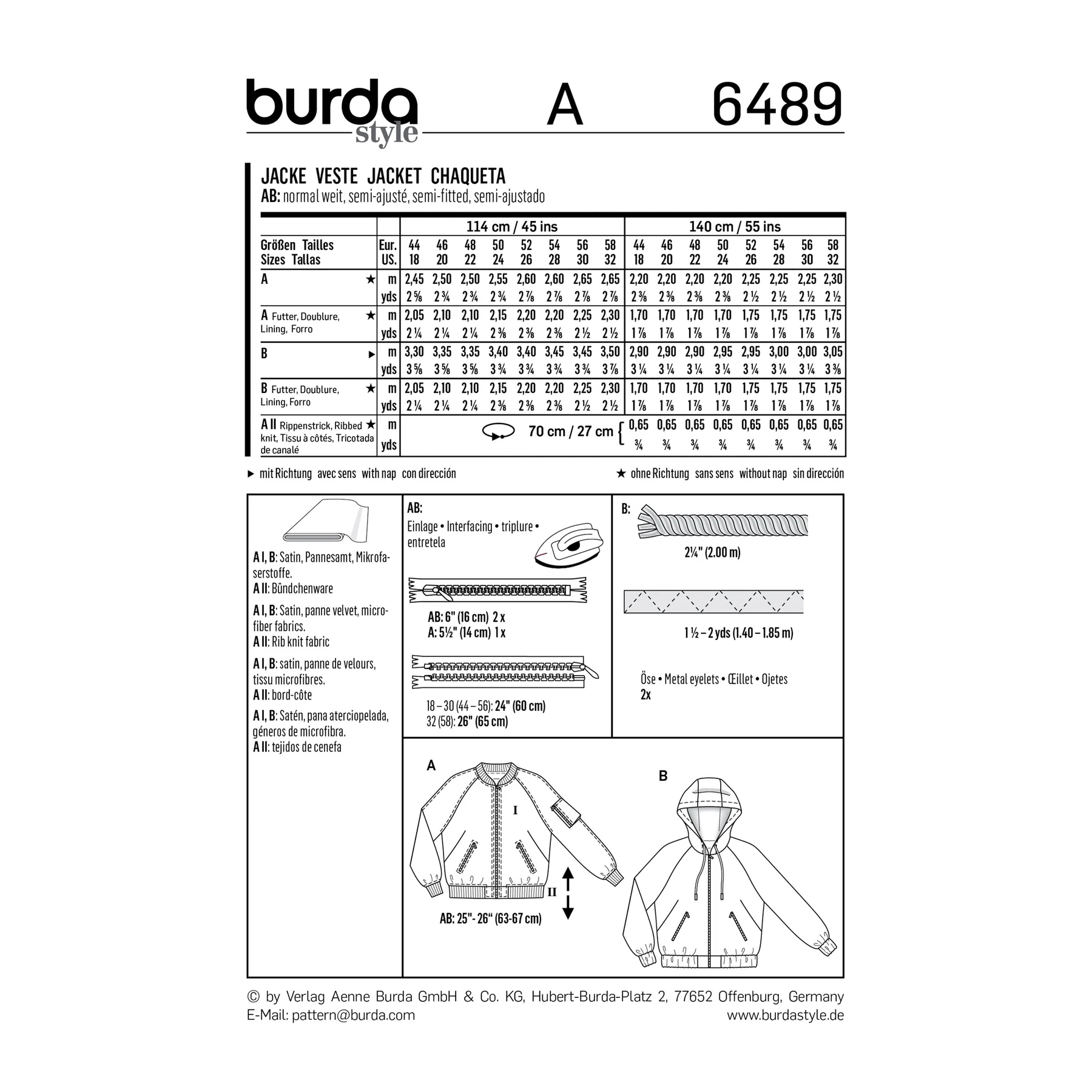 Burda Style Sewing Pattern Misses' Hooded Jacket 4 Burda Style Sewing Pattern Misses' Hooded Jacket
