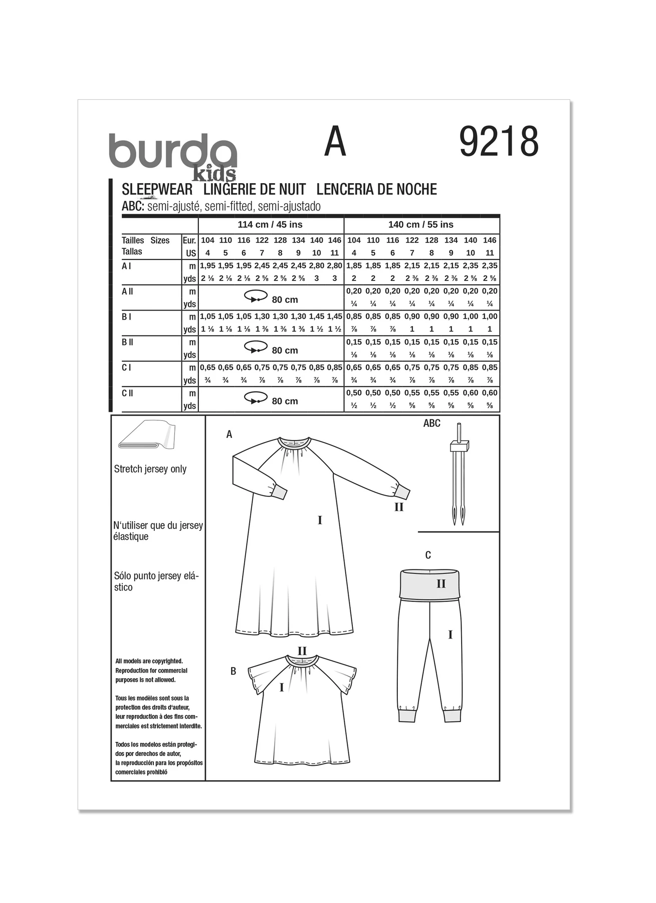 Burda Style Sewing Pattern 9218 Children's Sleepwear 12 Burda Style Sewing Pattern 9218 Children's Sleepwear