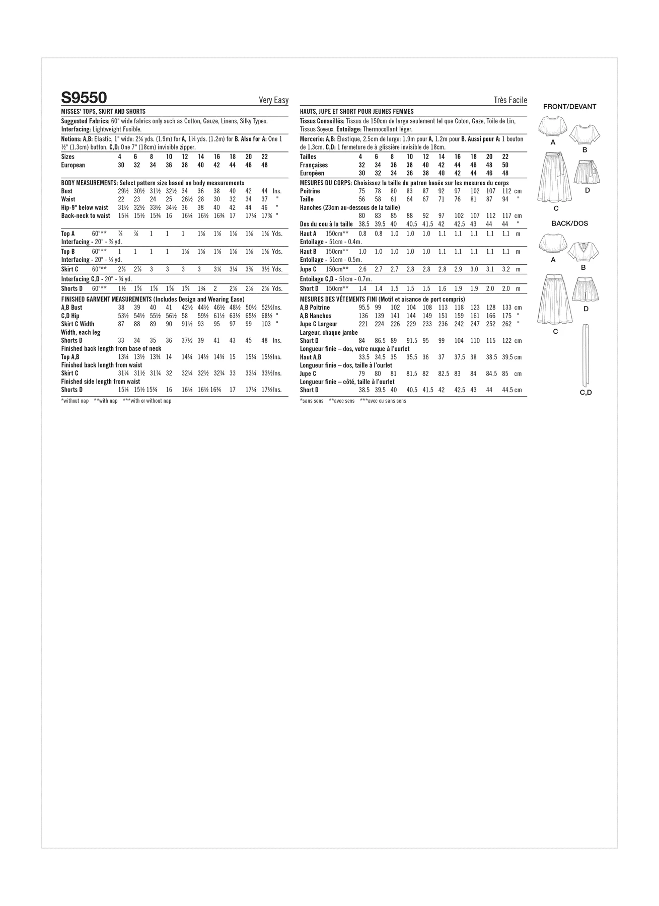 Simplicity Sewing Pattern Misses' Tops, Skirt and Shorts 5 Simplicity Sewing Pattern Misses' Tops, Skirt and Shorts