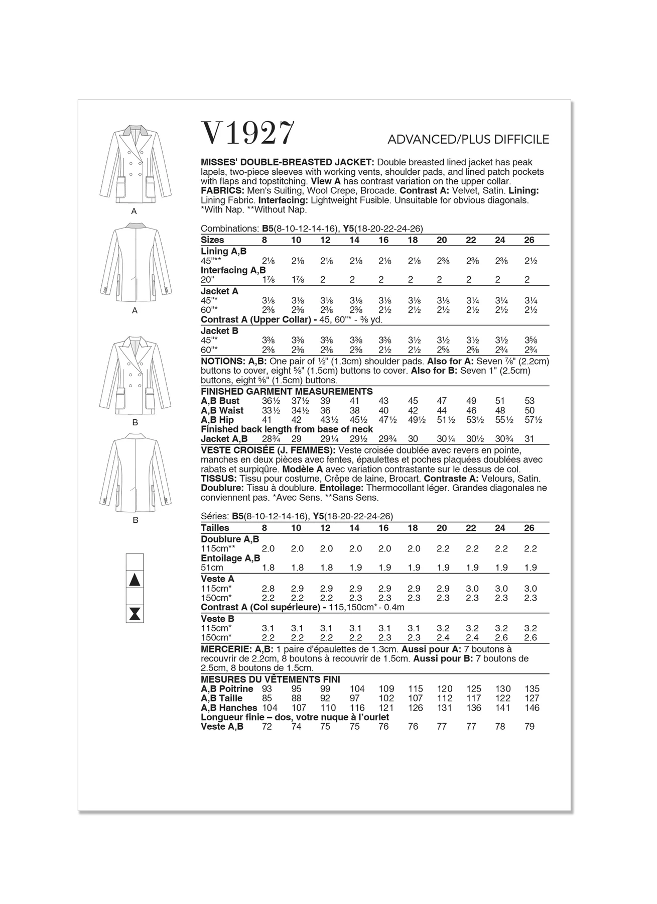 Vogue Patterns Misses' Double-Breasted Jacket 8 Vogue Patterns Misses' Double-Breasted Jacket