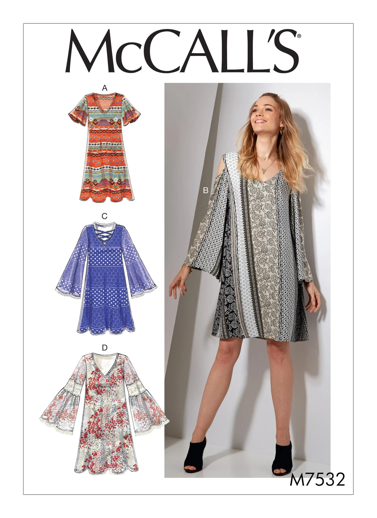 McCall's Sewing Pattern Misses' V-Neck, Flared-Sleeve Dresses (PDF) 1 McCall's Sewing Pattern Misses' V-Neck, Flared-Sleeve Dresses (PDF)