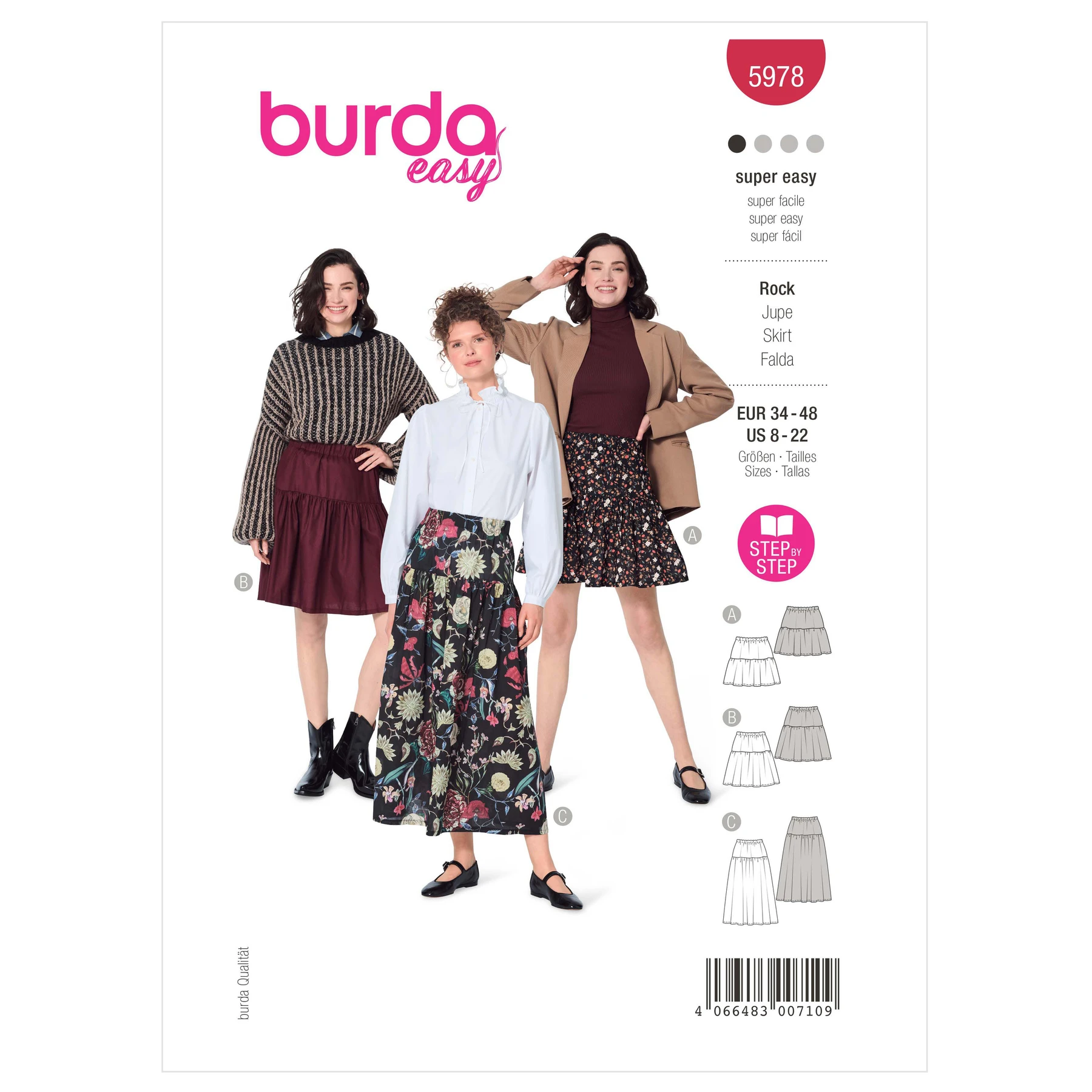 Burda Style Sewing Pattern 5978 Misses' Tiered Skirt with Elastic Waist