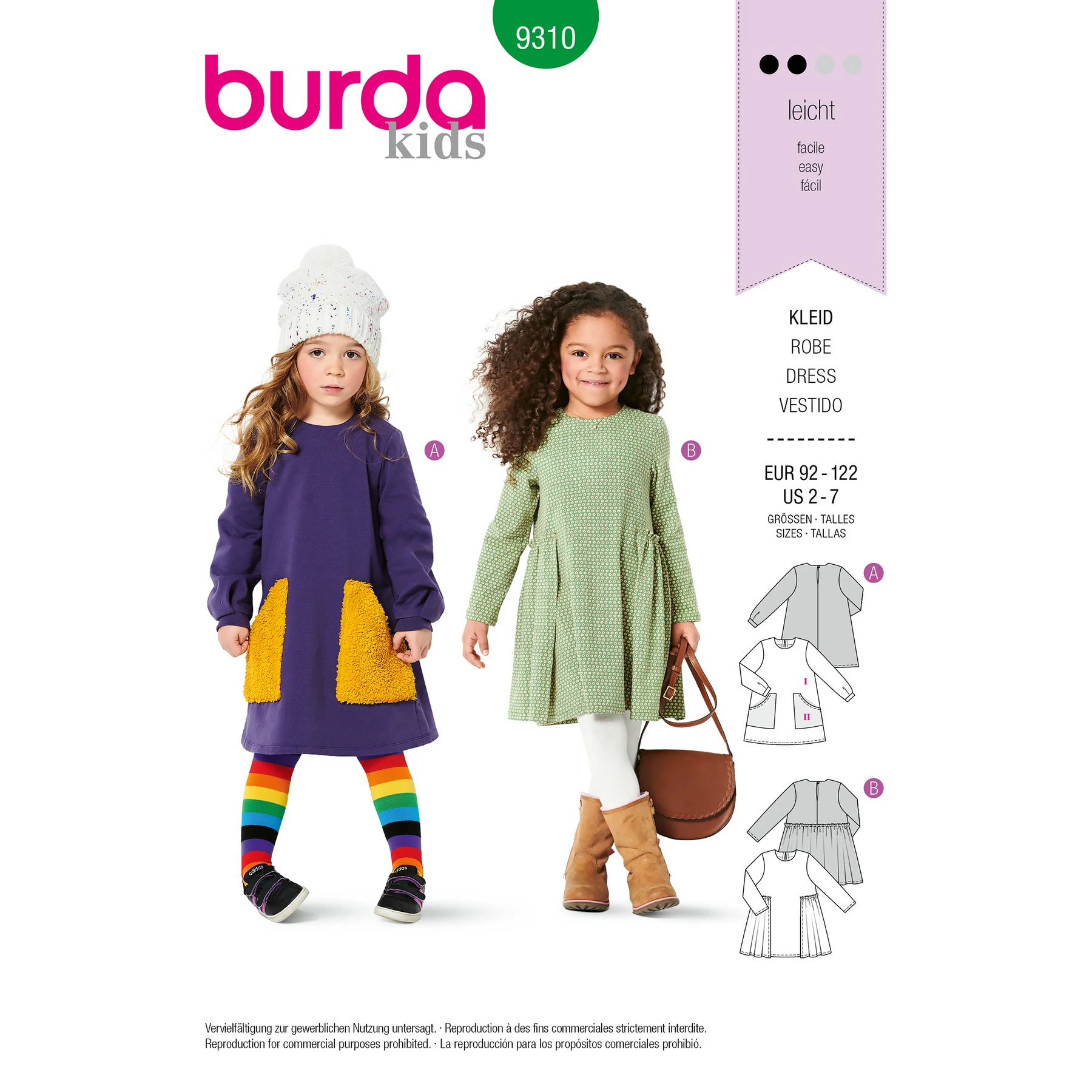 Burda Style Sewing Pattern Children's Dress, Pull-On with Partially Pleated Skirt or Feature Pockets 14 Burda Style Sewing Pattern Children's Dress, Pull-On with Partially Pleated Skirt or Feature Pockets