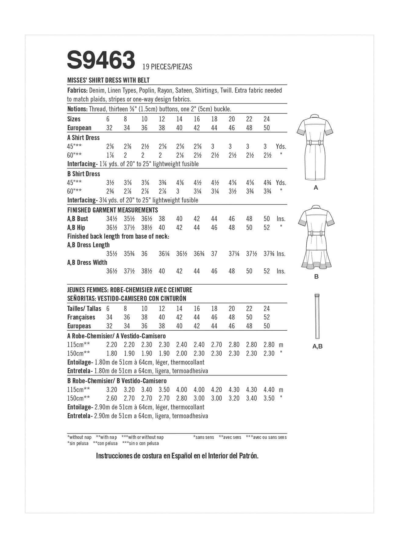 Simplicity Sewing Pattern Misses' Shirt Dress with Belt 6 Simplicity Sewing Pattern Misses' Shirt Dress with Belt