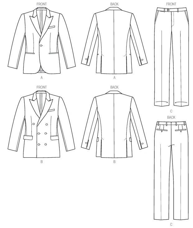 Vogue Patterns Men's Single or Double-Breasted Suit Jacket and Pants 8 Vogue Patterns Men's Single or Double-Breasted Suit Jacket and Pants
