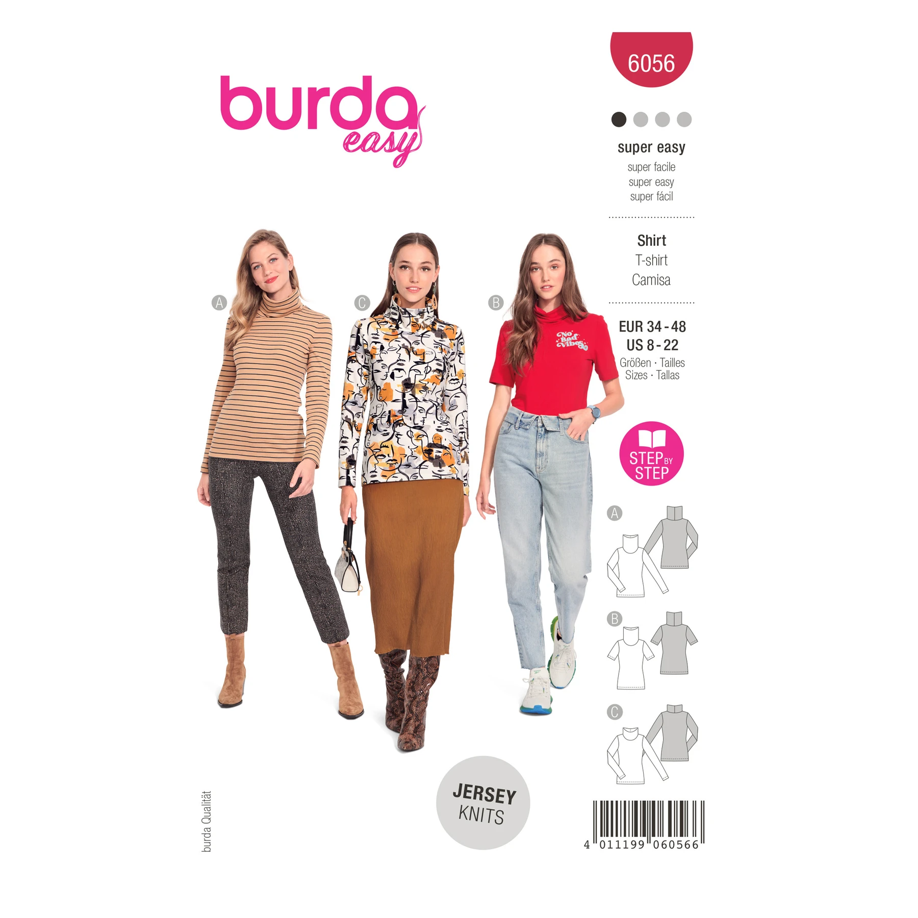 Burda Style Sewing Pattern Misses' Turtleneck Top with Half or Full Length Sleeves 420 Burda Style Sewing Pattern Misses' Turtleneck Top with Half or Full Length Sleeves