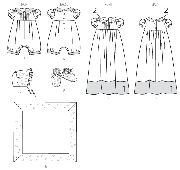 Butterick Sewing Pattern Infants' Puff-Sleeve Romper, Dress, Sash, Bonnet, Booties and Blanket (PDF) 3 Butterick Sewing Pattern Infants' Puff-Sleeve Romper, Dress, Sash, Bonnet, Booties and Blanket (PDF)