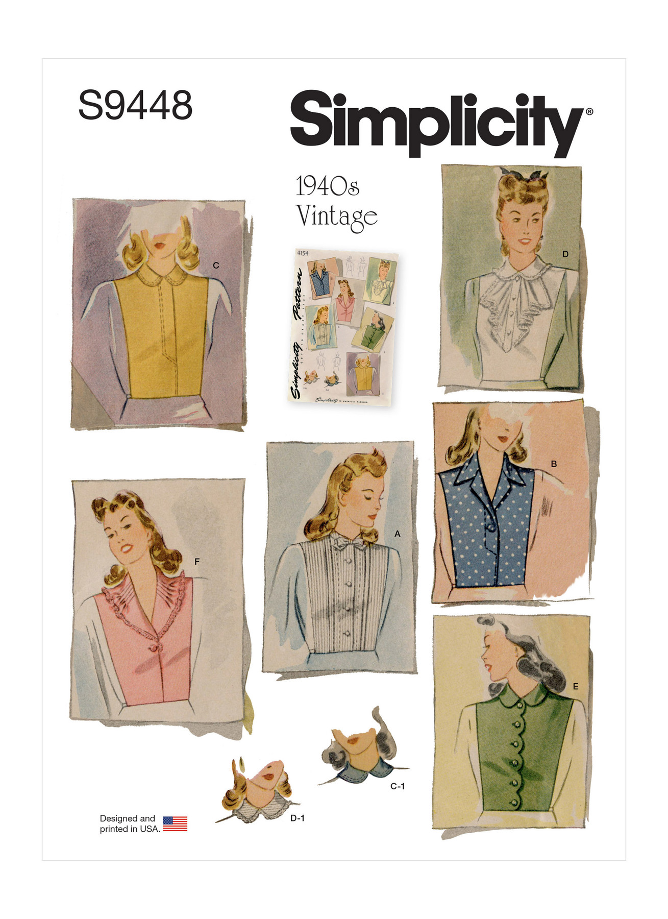 Simplicity Sewing Pattern 1940s Misses' Dickey Set 1 Simplicity Sewing Pattern 1940s Misses' Dickey Set