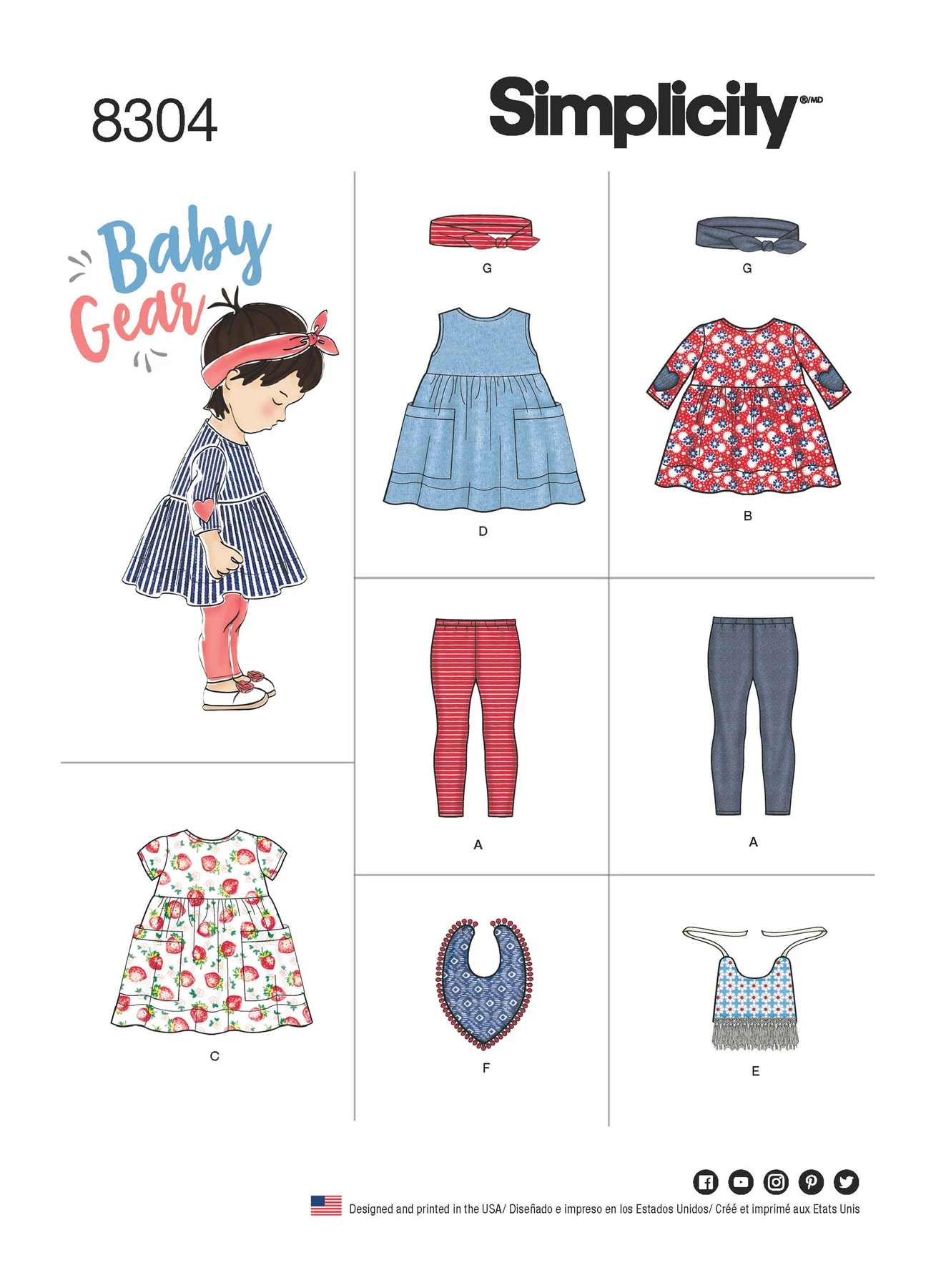 Simplicity Sewing Pattern Babies' Leggings, Top, Dress, Bibs and Headband 1 Simplicity Sewing Pattern Babies' Leggings, Top, Dress, Bibs and Headband