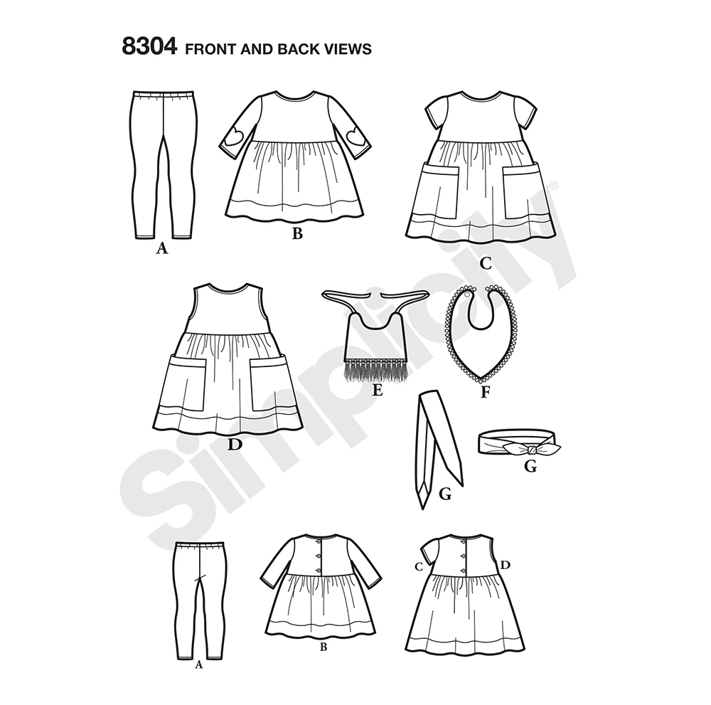 Simplicity Sewing Pattern Babies' Leggings, Top, Dress, Bibs and Headband 9 Simplicity Sewing Pattern Babies' Leggings, Top, Dress, Bibs and Headband