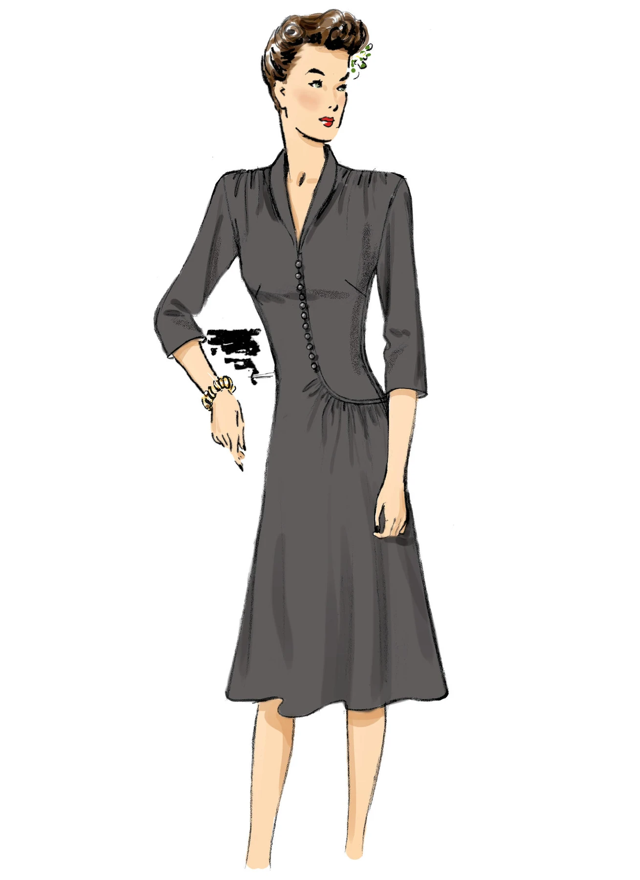 Butterick Sewing Pattern 1940s Misses' Swan-Neck or Shawl Collar Dresses with Asymmetrical Gathers (PDF) 4 Butterick Sewing Pattern 1940s Misses' Swan-Neck or Shawl Collar Dresses with Asymmetrical Gathers (PDF)