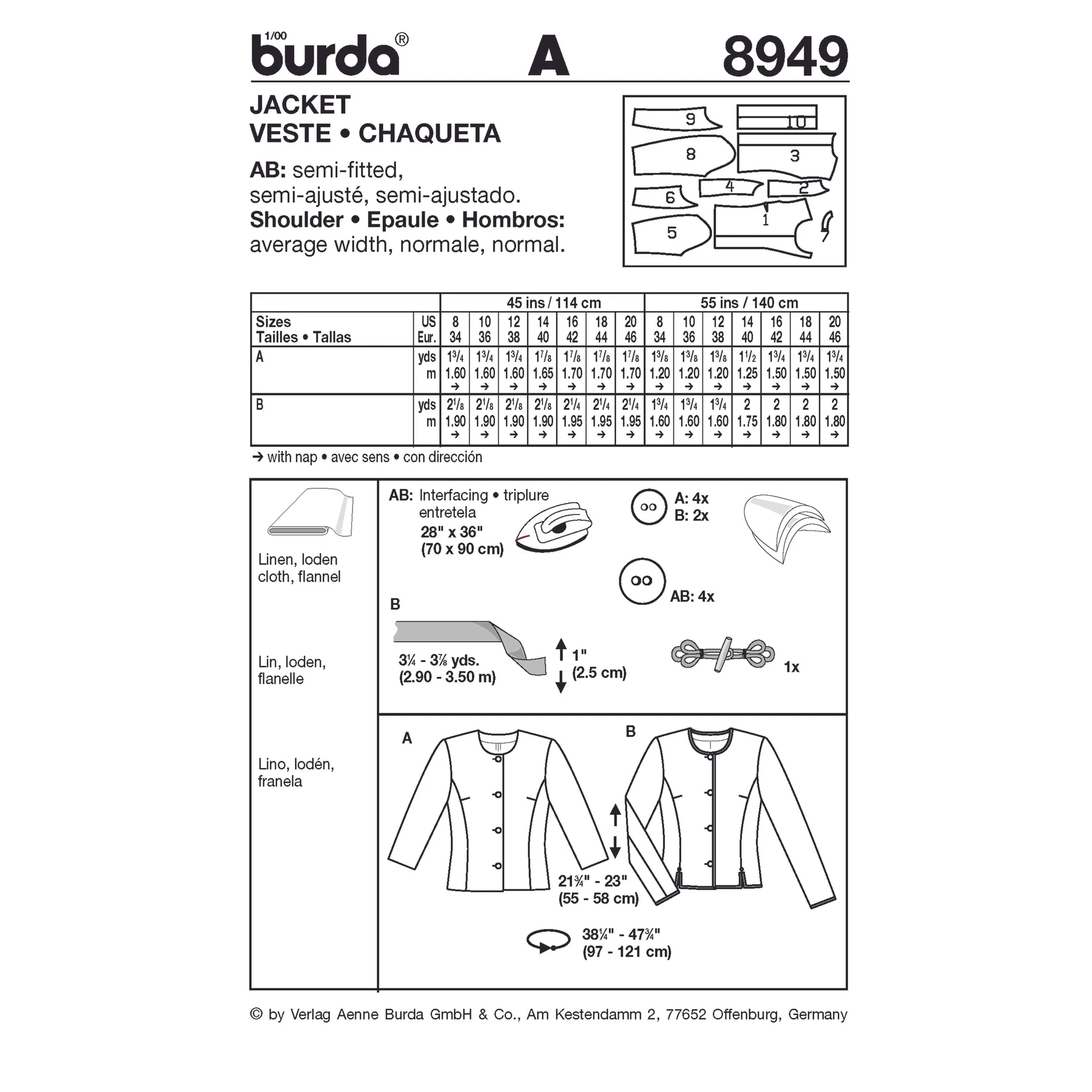 Burda Style Sewing Pattern Jacket