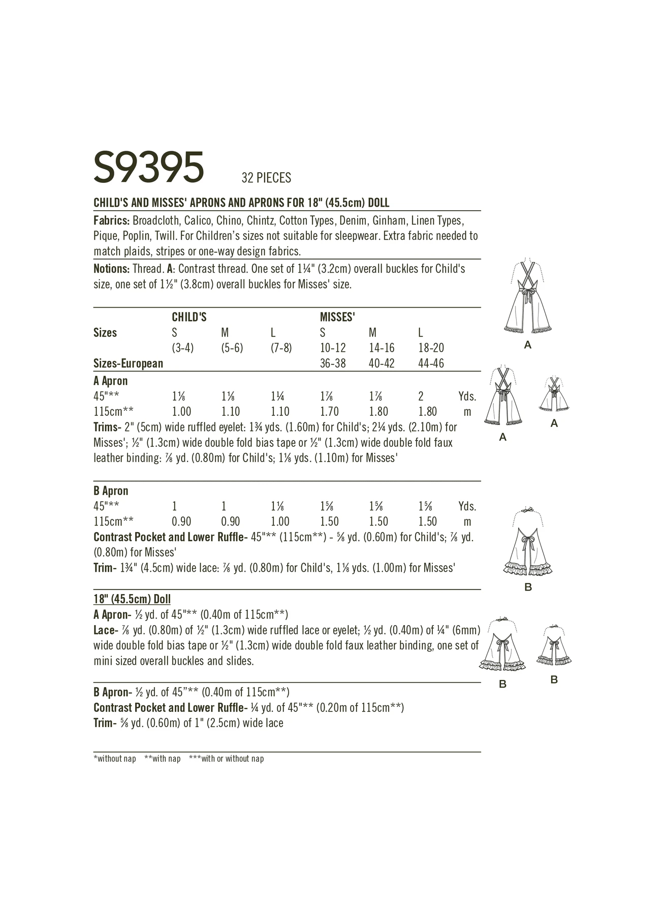 Simplicity Sewing Pattern Aprons for Misses, Children & 18" Doll 4 Simplicity Sewing Pattern Aprons for Misses, Children & 18" Doll