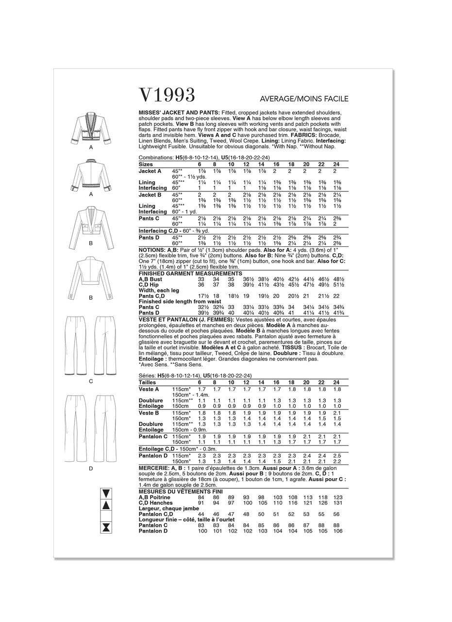 Vogue Patterns Misses' Jacket and Pants (PDF) 10 Vogue Patterns Misses' Jacket and Pants (PDF)