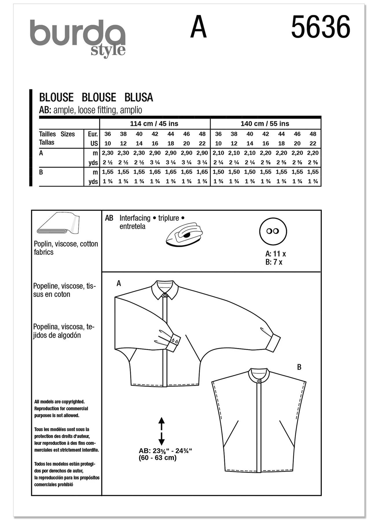 Burda Style Pattern 5636 Misses' Blouse 9 Burda Style Pattern 5636 Misses' Blouse