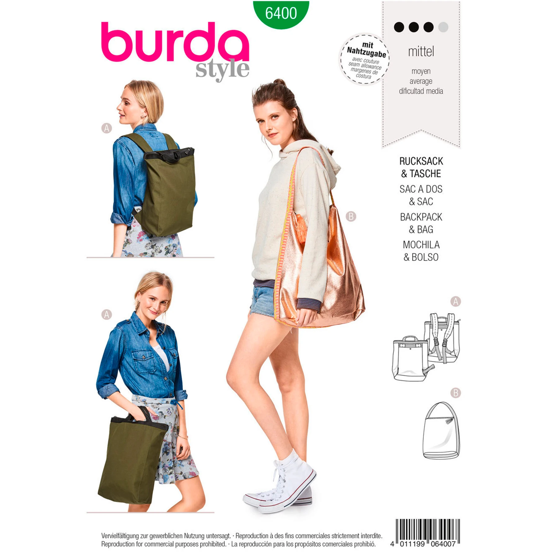 Burda Style Sewing Pattern Backpack with Zipper Fastener 17 Burda Style Sewing Pattern Backpack with Zipper Fastener