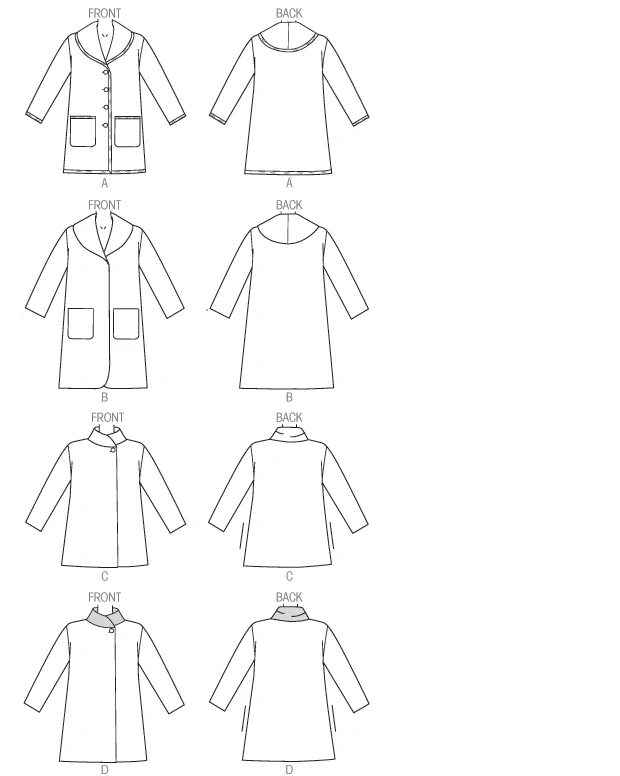 Butterick Sewing Pattern Misses' Stand-Up or Shawl Collar Coats 6 Butterick Sewing Pattern Misses' Stand-Up or Shawl Collar Coats
