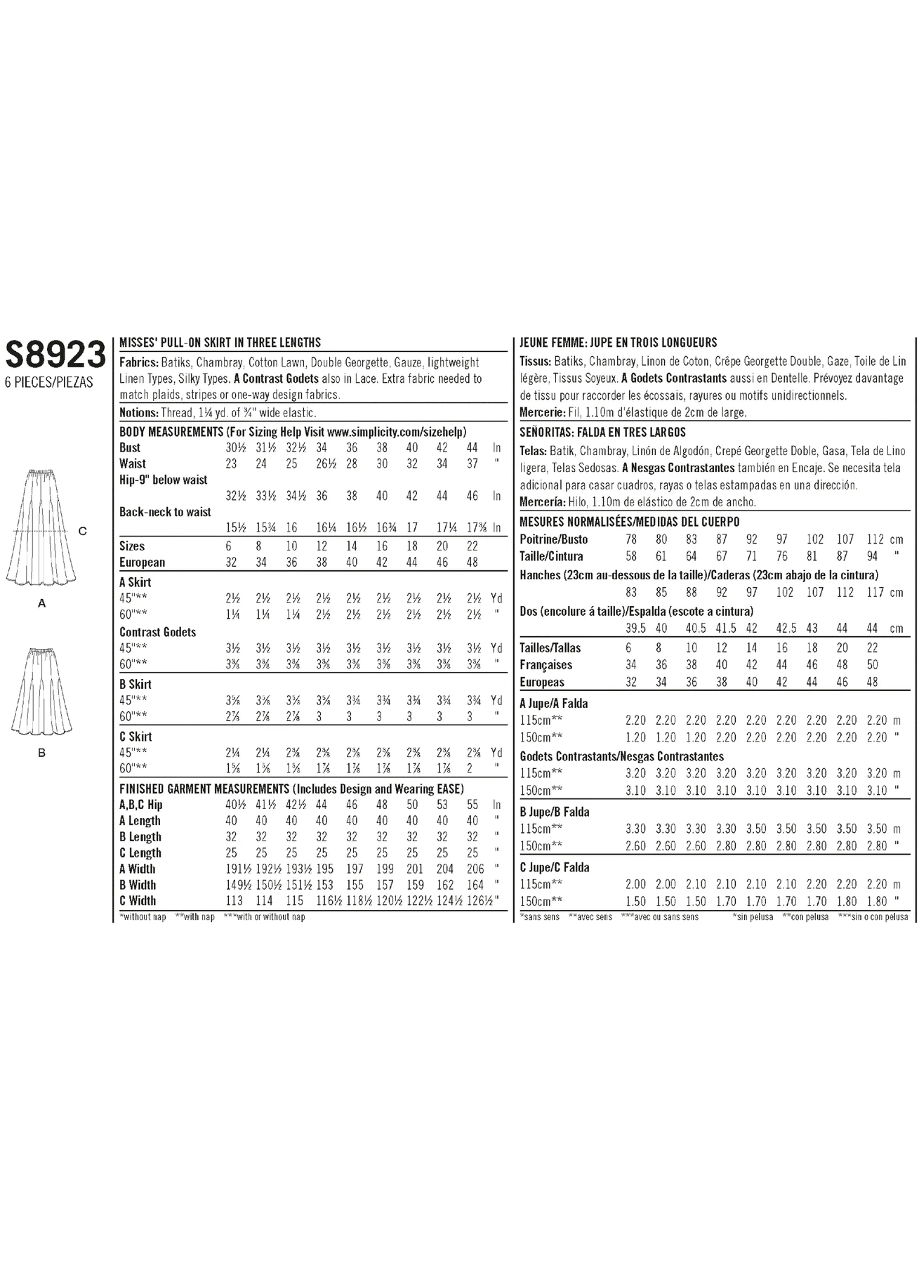 Simplicity Sewing Pattern Misses' Pull-On Skirts 8 Simplicity Sewing Pattern Misses' Pull-On Skirts
