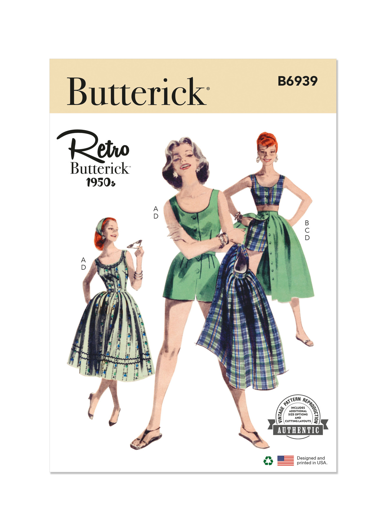 Butterick Sewing Pattern 1950s Misses' Playsuit, Midriff Blouse, Shorts and Skirt 1 Butterick Sewing Pattern 1950s Misses' Playsuit, Midriff Blouse, Shorts and Skirt