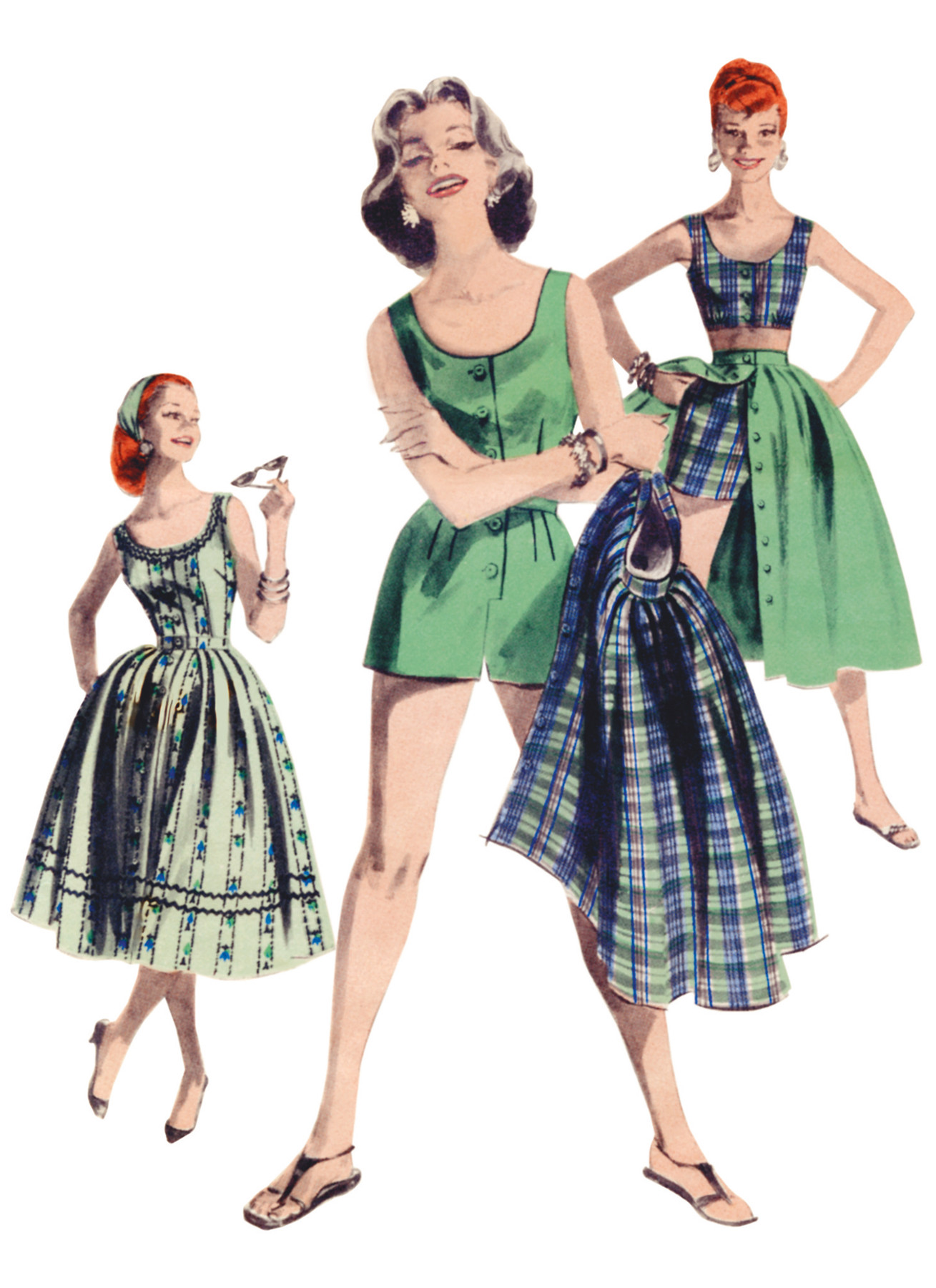 Butterick Sewing Pattern 1950s Misses' Playsuit, Midriff Blouse, Shorts and Skirt 2 Butterick Sewing Pattern 1950s Misses' Playsuit, Midriff Blouse, Shorts and Skirt