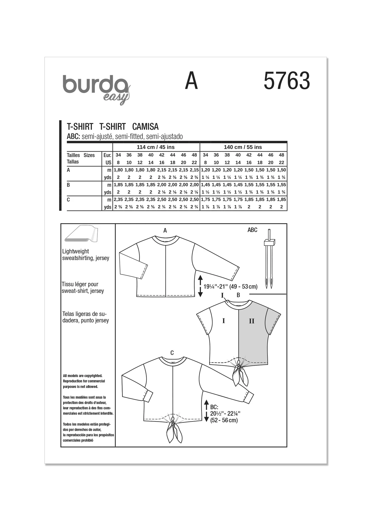 Burda Style Sewing Pattern 5763 Misses' T-Shirts 14 Burda Style Sewing Pattern 5763 Misses' T-Shirts