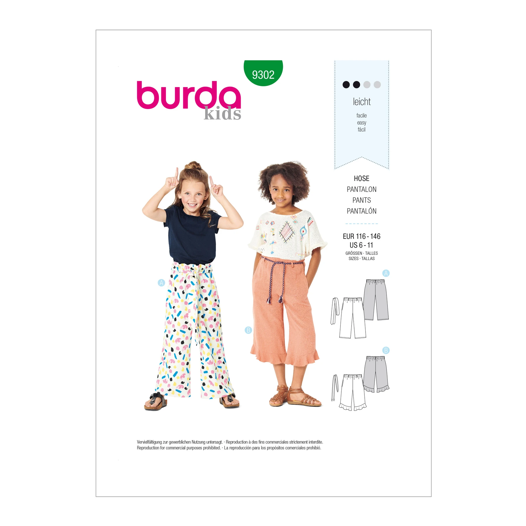 Burda Style Sewing Pattern Children's Pull-on Pants with length Variations