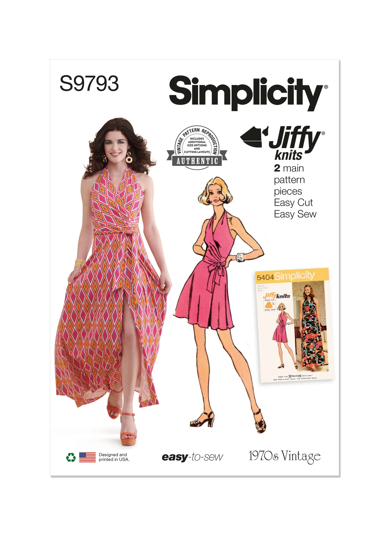 Simplicity Sewing Pattern 1970s Misses' Knit Front-Wrap Halter-Dress in Two Lengths (PDF) 1 Simplicity Sewing Pattern 1970s Misses' Knit Front-Wrap Halter-Dress in Two Lengths (PDF)