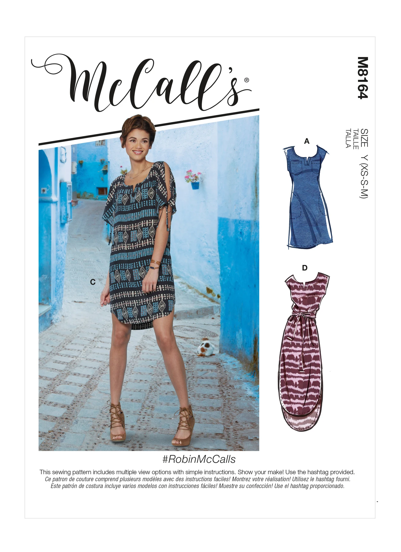 McCall's Sewing Pattern Misses' Pullover Dresses With Sleeve Ties, Pocket Variations & Belt (PDF) 1 McCall's Sewing Pattern Misses' Pullover Dresses With Sleeve Ties, Pocket Variations & Belt (PDF)