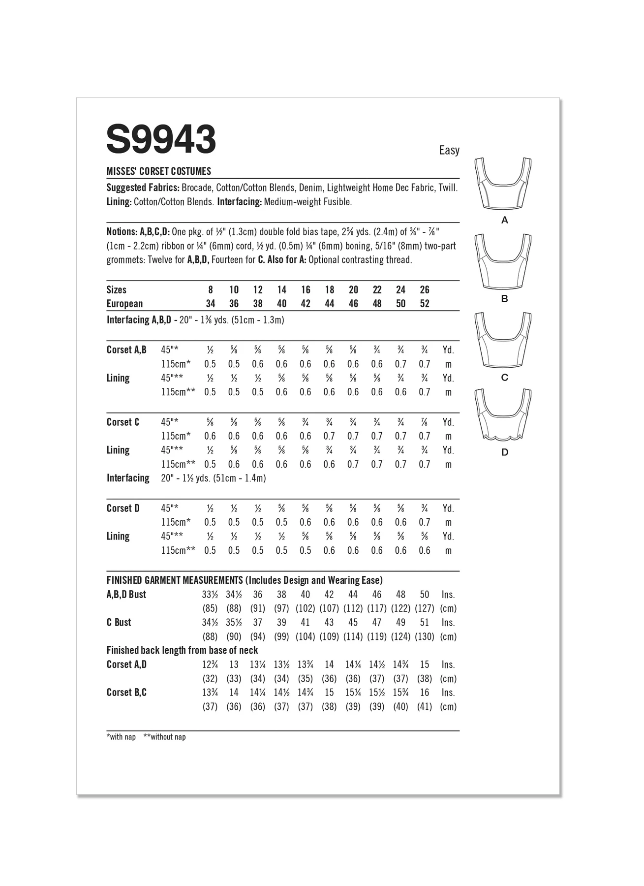 Simplicity Sewing Pattern Misses' Corset Costumes 14 Simplicity Sewing Pattern Misses' Corset Costumes