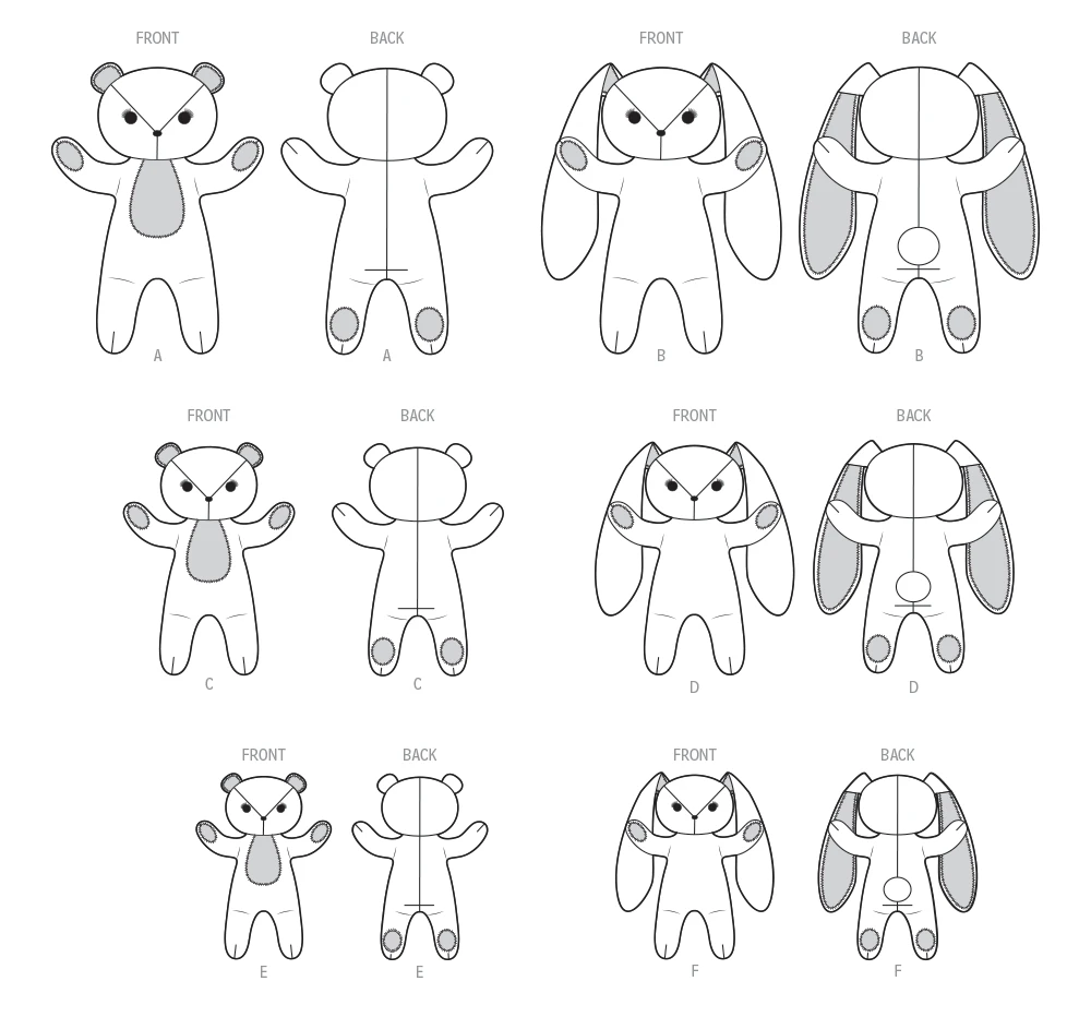 Simplicity Sewing Pattern Plush Bears and Bunnies in Three Sizes 6 Simplicity Sewing Pattern Plush Bears and Bunnies in Three Sizes