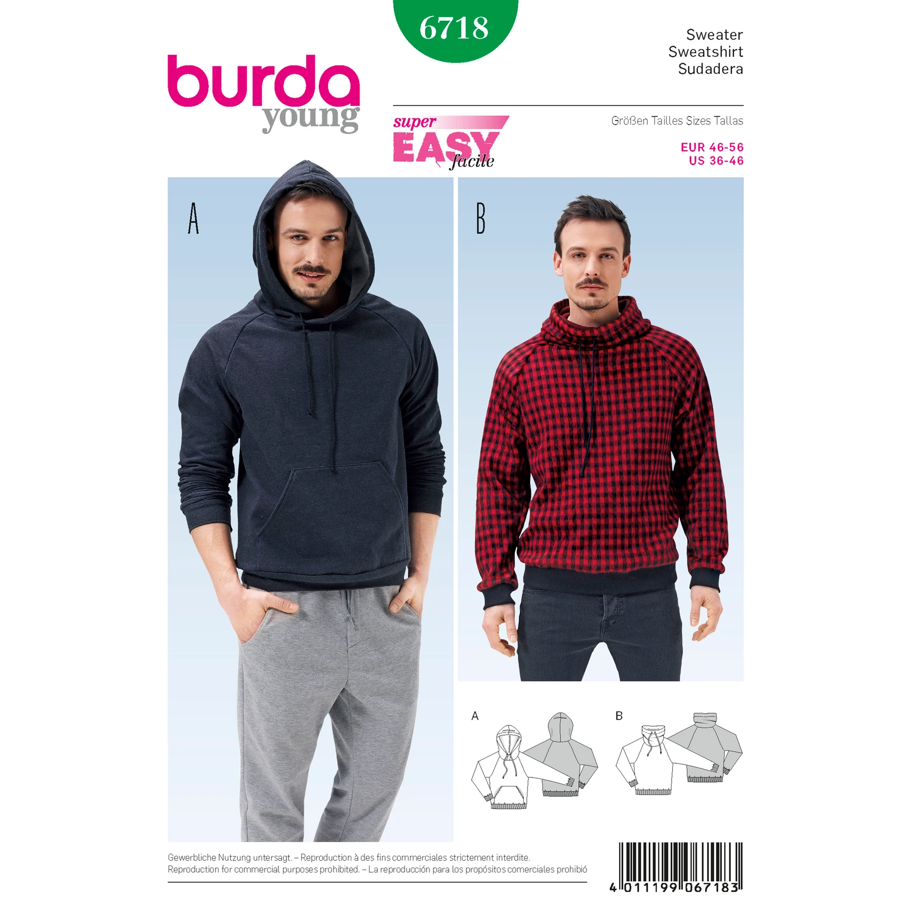 Burda Style Sewing Pattern Men's Pullover Hoodie