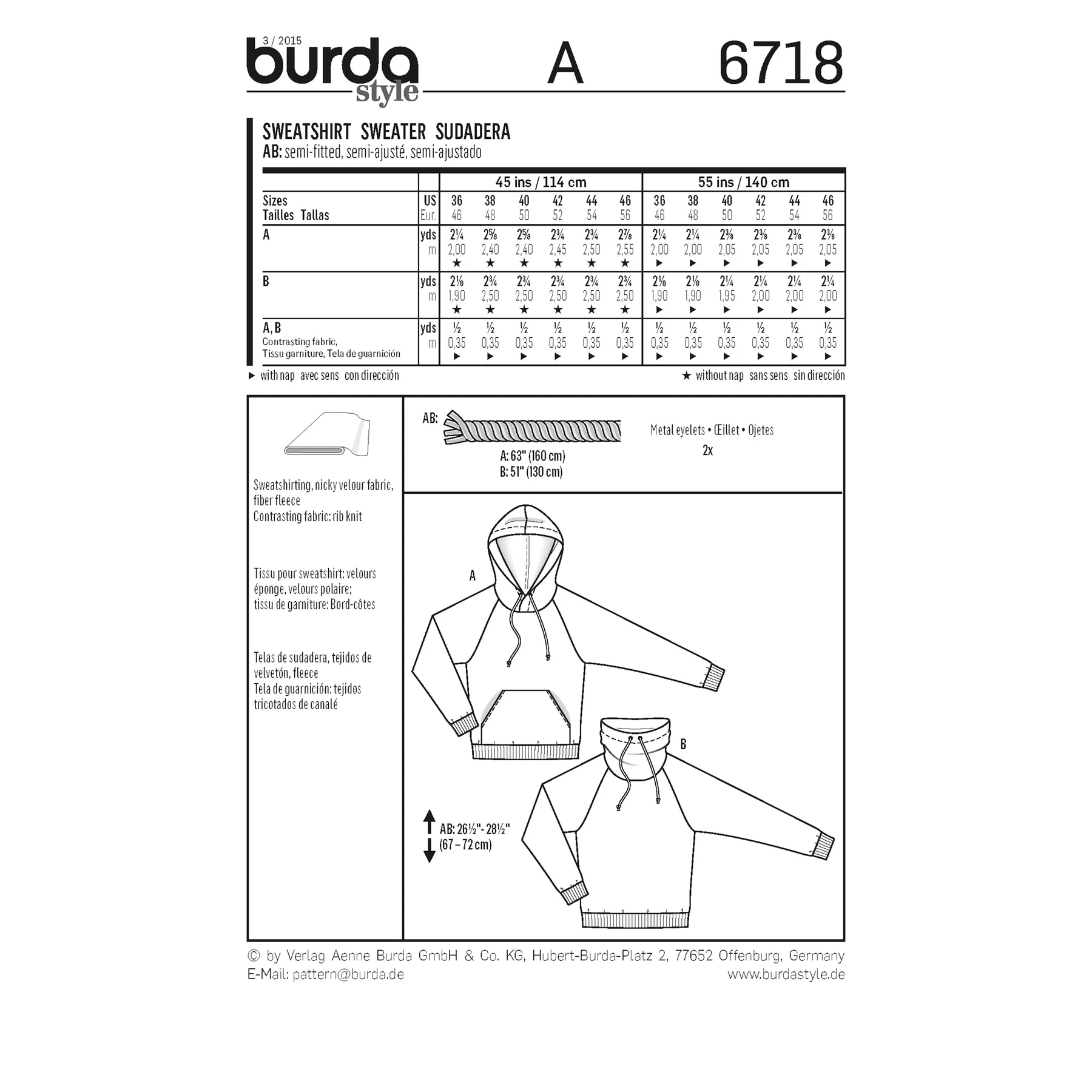 Burda Style Sewing Pattern Men's Pullover Hoodie