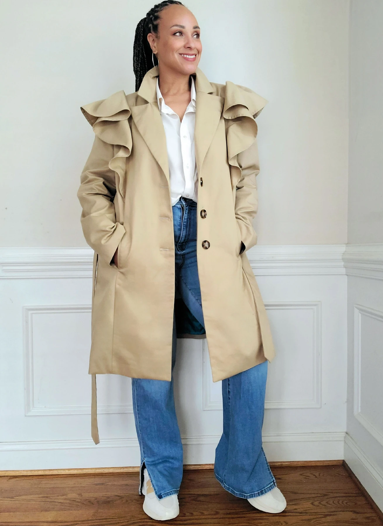 Know Me Sewing Pattern Misses' Single Breasted Trench Coat with Shoulder Flounce and Belt by Keechii B Style (PDF) 4 Know Me Sewing Pattern Misses' Single Breasted Trench Coat with Shoulder Flounce and Belt by Keechii B Style (PDF)