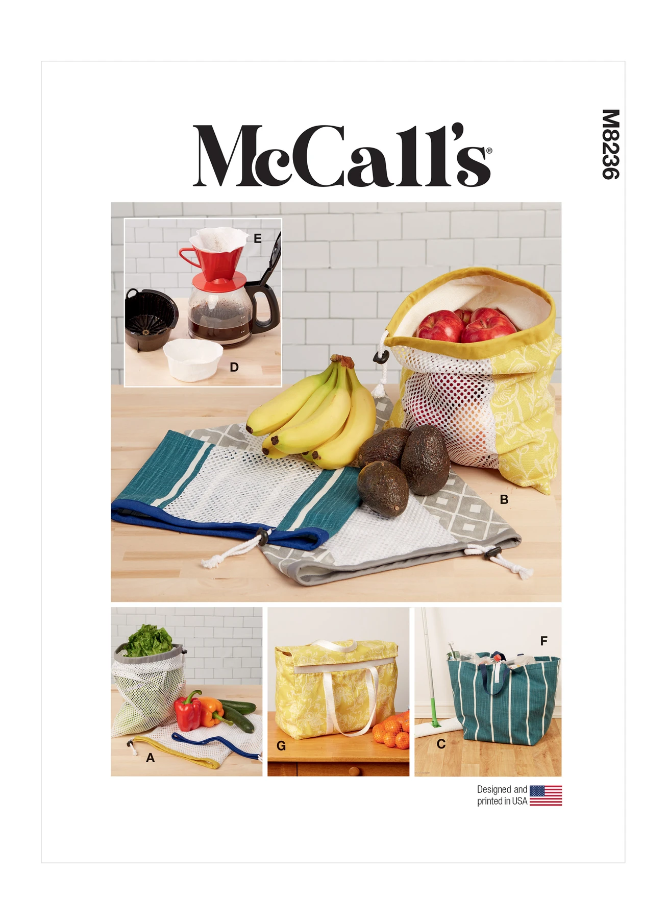 McCall's Sewing Pattern Fruit and Vegetable Bags, Mop Pad, Coffee Filters, Bin and Bag 1 McCall's Sewing Pattern Fruit and Vegetable Bags, Mop Pad, Coffee Filters, Bin and Bag