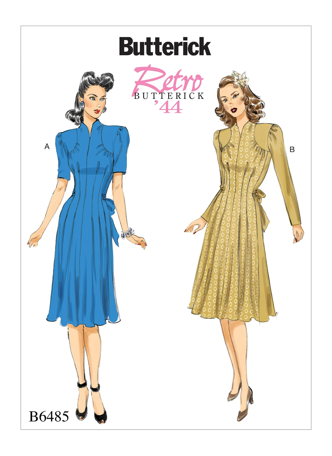 Butterick Sewing Pattern 1940s Misses' Dresses with Shoulder and Bust Detail, Waist Tie, and Sleeve Variations 1 Butterick Sewing Pattern 1940s Misses' Dresses with Shoulder and Bust Detail, Waist Tie, and Sleeve Variations