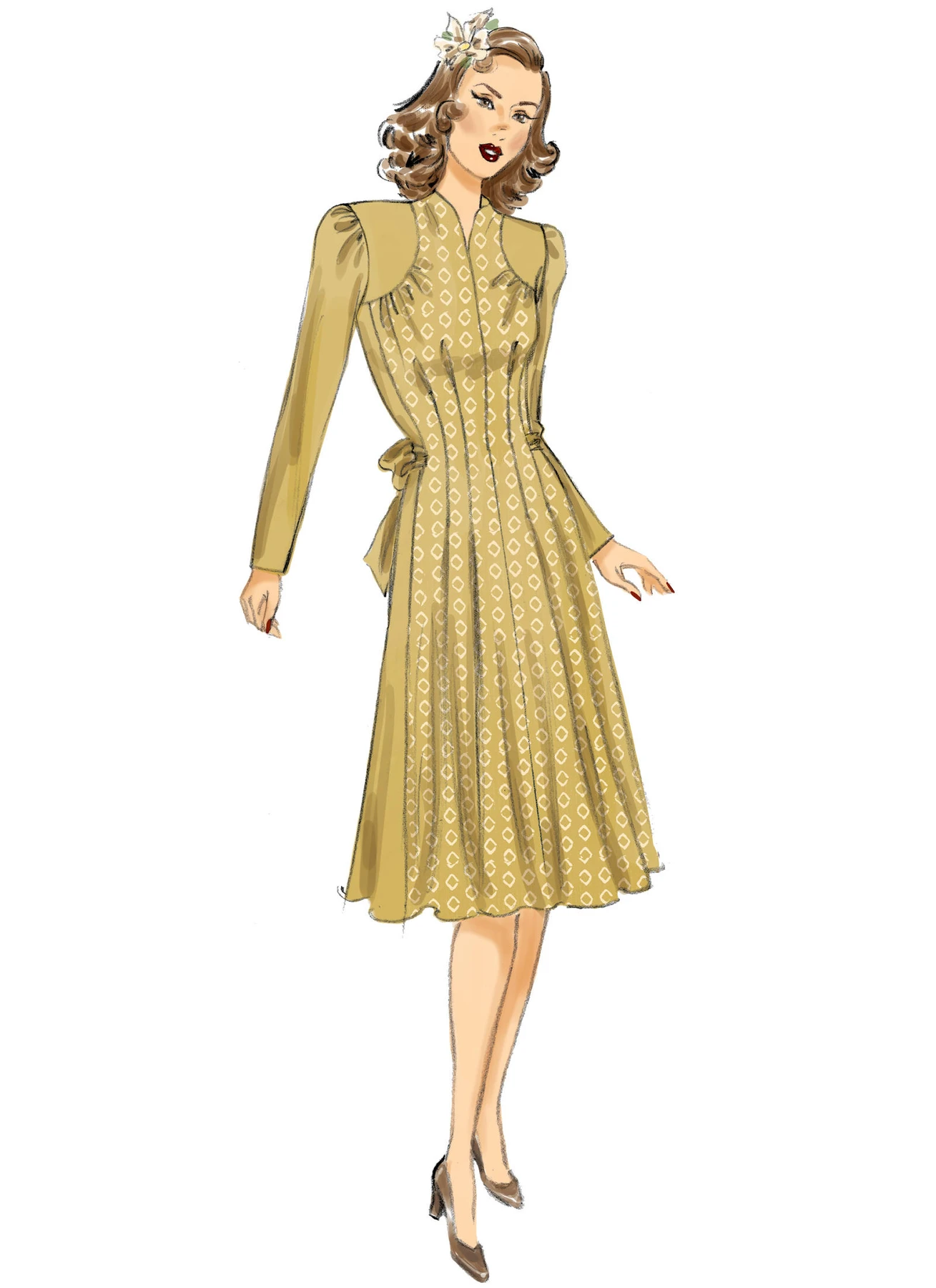 Butterick Sewing Pattern 1940s Misses' Dresses with Shoulder and Bust Detail, Waist Tie, and Sleeve Variations 3 Butterick Sewing Pattern 1940s Misses' Dresses with Shoulder and Bust Detail, Waist Tie, and Sleeve Variations