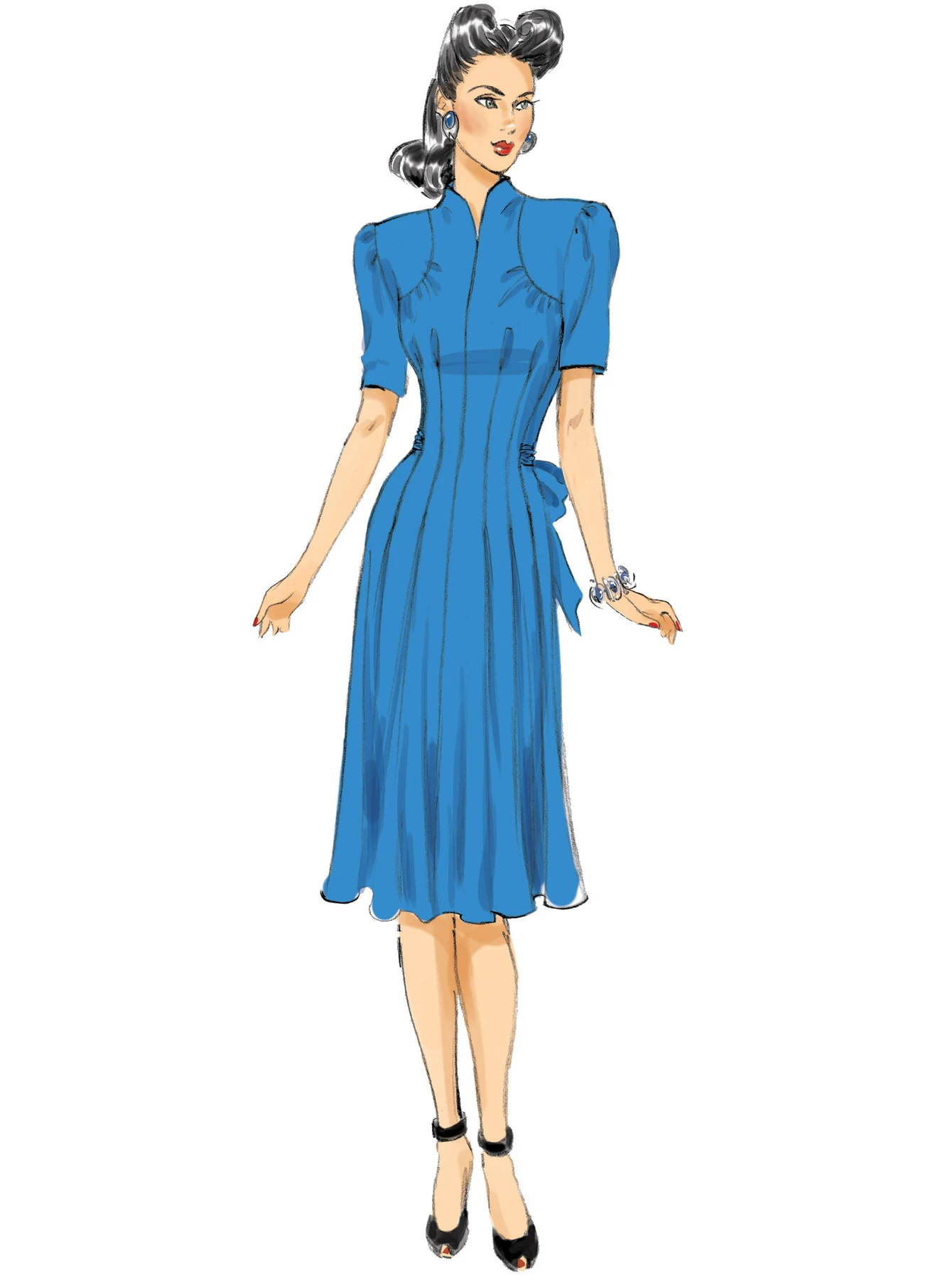 Butterick Sewing Pattern 1940s Misses' Dresses with Shoulder and Bust Detail, Waist Tie, and Sleeve Variations 4 Butterick Sewing Pattern 1940s Misses' Dresses with Shoulder and Bust Detail, Waist Tie, and Sleeve Variations