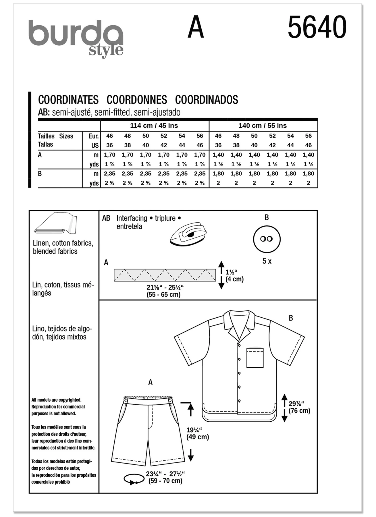 Burda Style Pattern 5640 Men's Shirt and Shorts 10 Burda Style Pattern 5640 Men's Shirt and Shorts