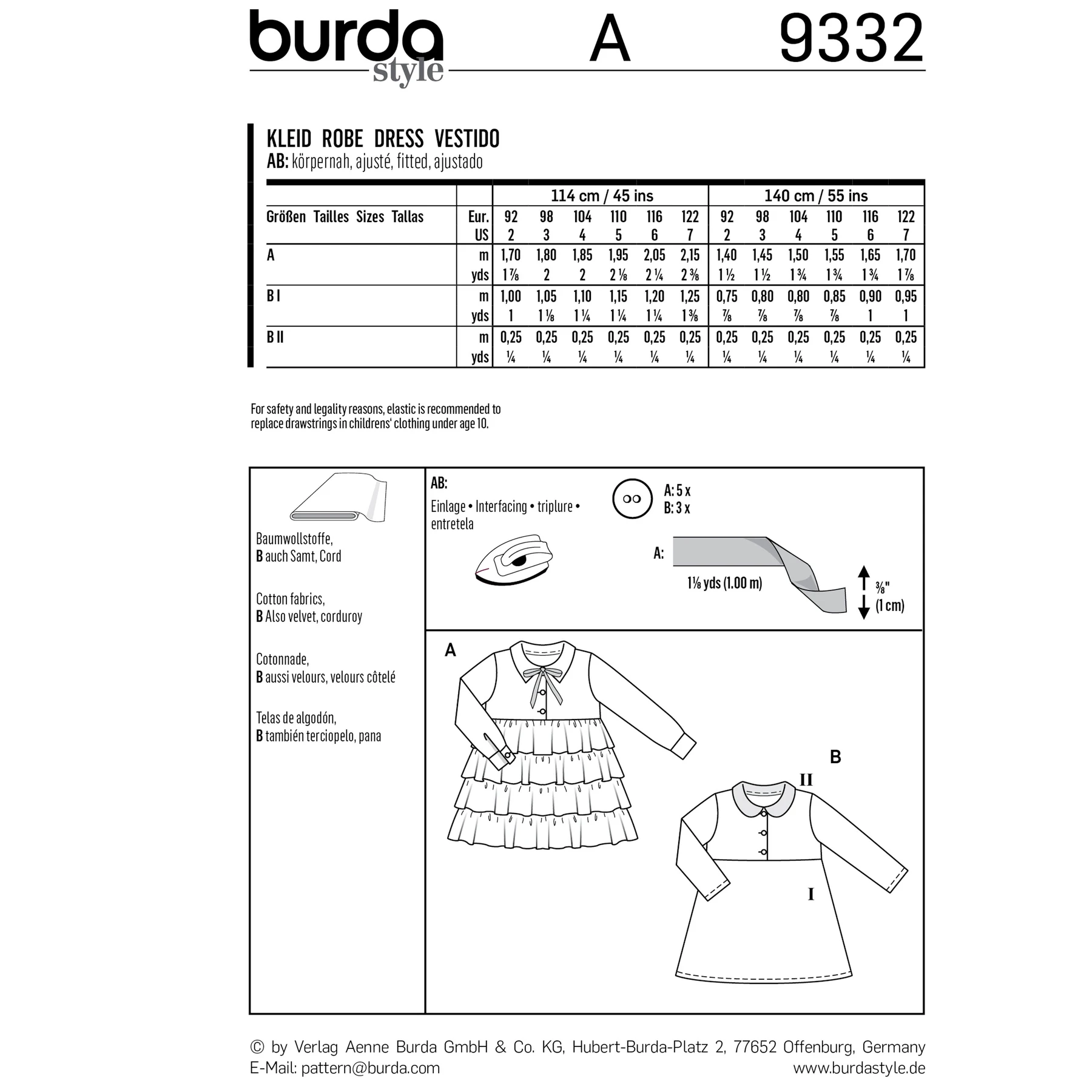 Burda Style Sewing Pattern Children's Dresses 4 Burda Style Sewing Pattern Children's Dresses